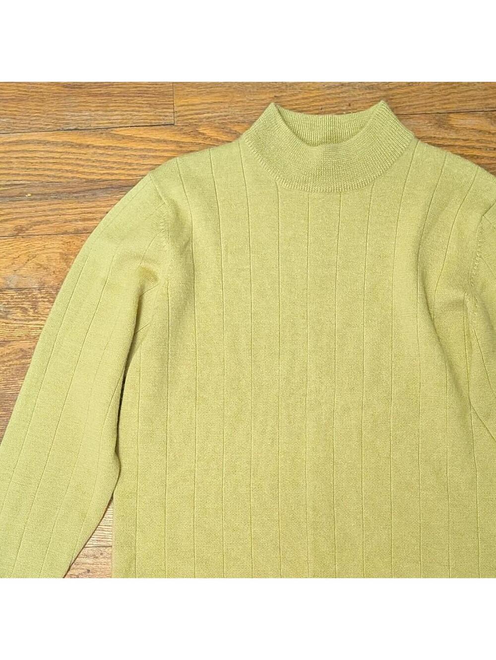 Vintage 90s Chartreuse Key Lime Green Ribbed Mock Neck Sweater Small